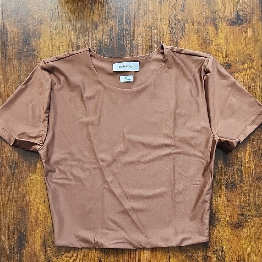 Babaton Brown Crop Fitted T-Shirt